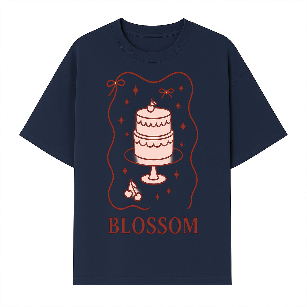 Blossom Cake Design Wall Art - Cute Cherry Decor, Bakery Theme, Pastry Illustration, Kitchen Decoration, Sweet Treats Print - T-shirt 1758181702683.jpg