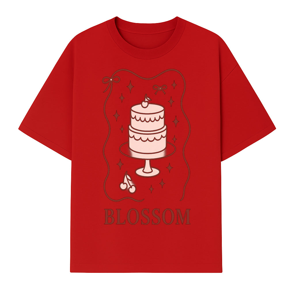 Blossom Cake Design Wall Art - Cute Cherry Decor, Bakery Theme, Pastry Illustration, Kitchen Decoration, Sweet Treats Print - T-shirt 1758181702825.jpg