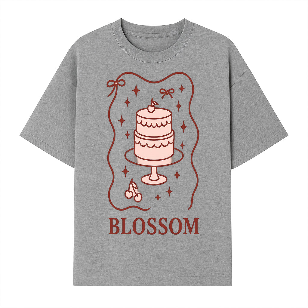 Blossom Cake Design Wall Art - Cute Cherry Decor, Bakery Theme, Pastry Illustration, Kitchen Decoration, Sweet Treats Print - T-shirt 1758181702968.jpg