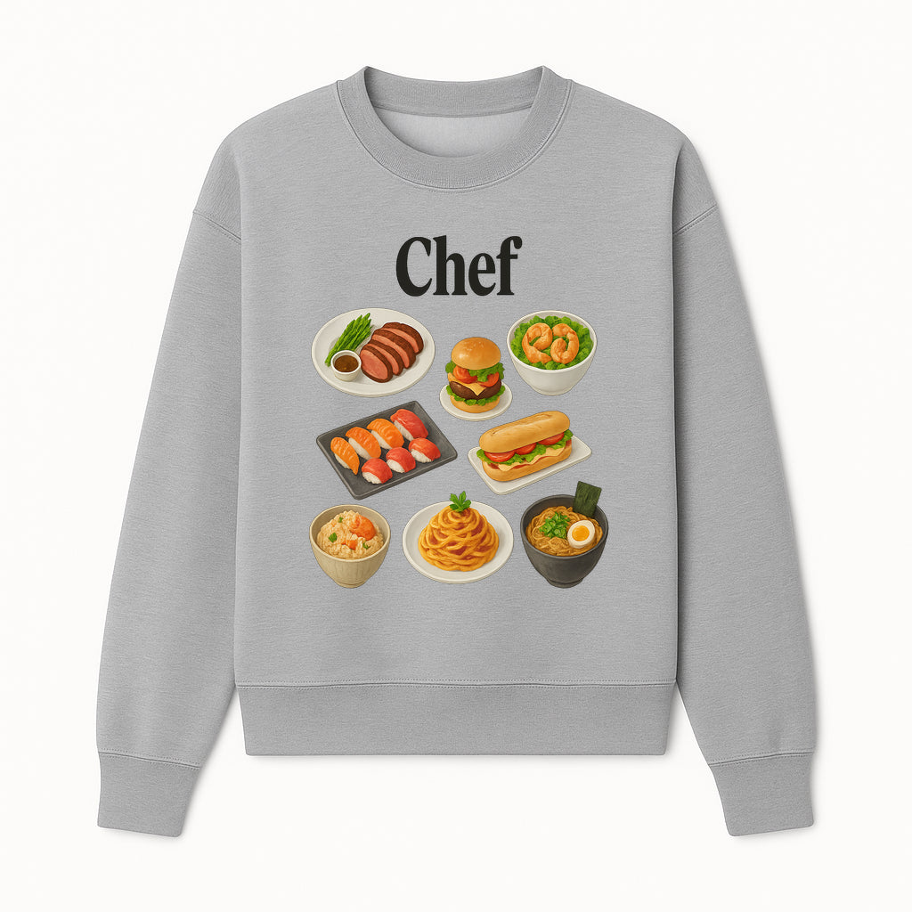 Chef Food Art Print - Colorful Culinary Illustration of Sushi, Burger, Ramen, Pasta & More Kitchen Decor for Food Lovers - Sweatshirt 1758181703557.jpg