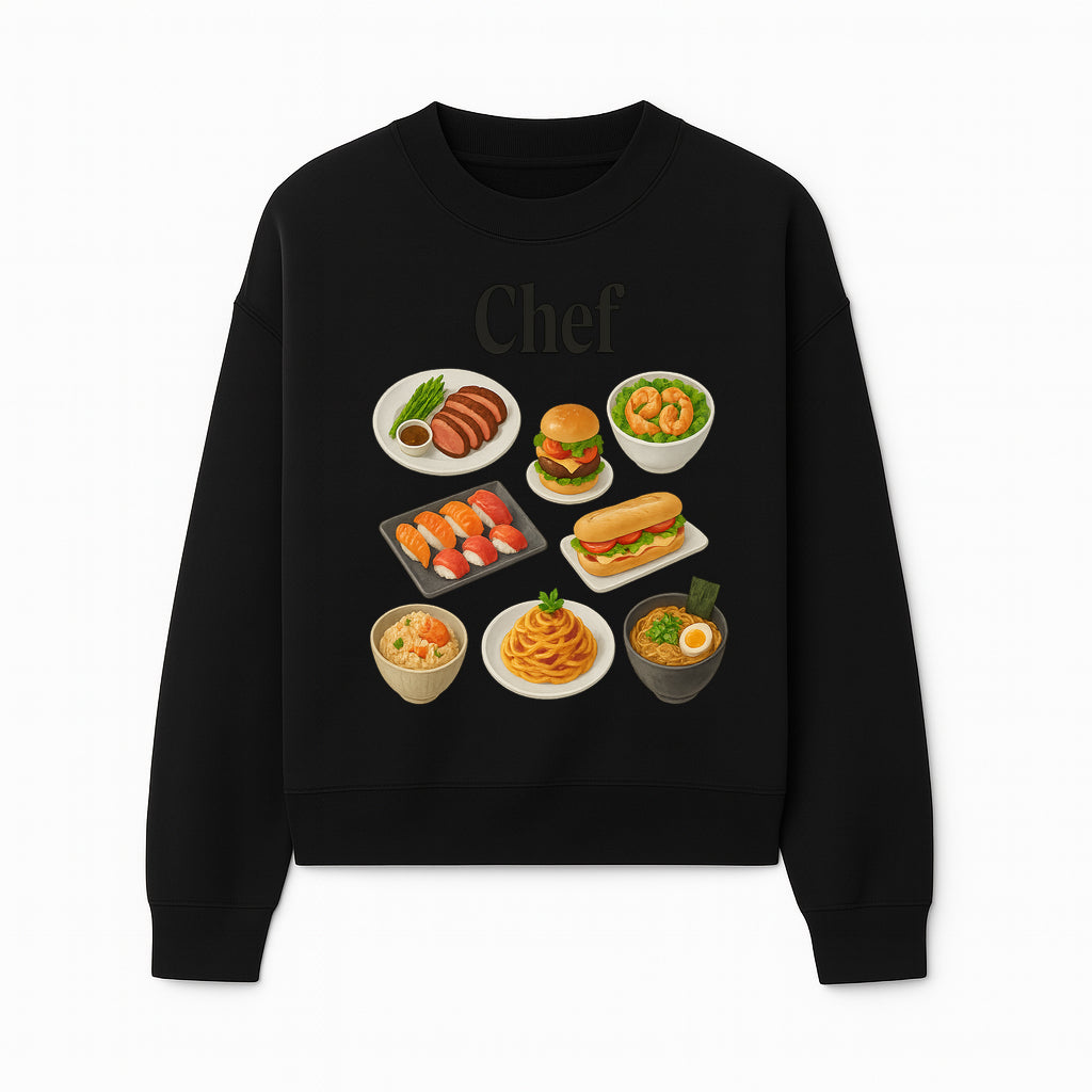 Chef Food Art Print - Colorful Culinary Illustration of Sushi, Burger, Ramen, Pasta & More Kitchen Decor for Food Lovers - Sweatshirt 1758181703681.jpg