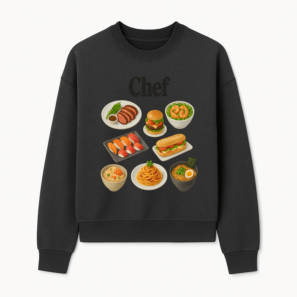 Chef Food Art Print - Colorful Culinary Illustration of Sushi, Burger, Ramen, Pasta & More Kitchen Decor for Food Lovers - Sweatshirt 1758181703831.jpg