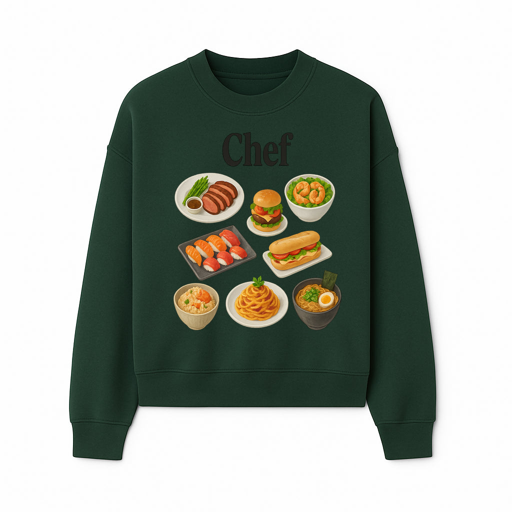 Chef Food Art Print - Colorful Culinary Illustration of Sushi, Burger, Ramen, Pasta & More Kitchen Decor for Food Lovers - Sweatshirt 1758181703964.jpg