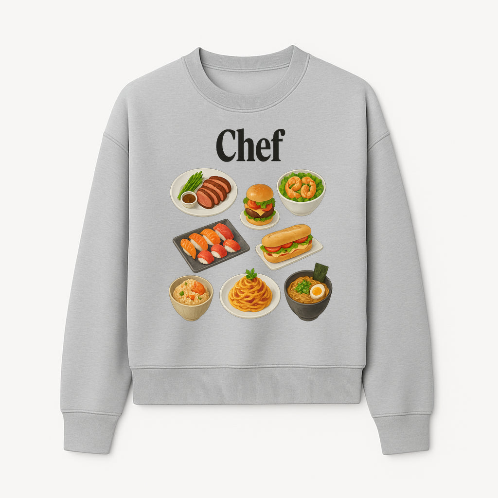 Chef Food Art Print - Colorful Culinary Illustration of Sushi, Burger, Ramen, Pasta & More Kitchen Decor for Food Lovers - Sweatshirt 1758181704088.jpg