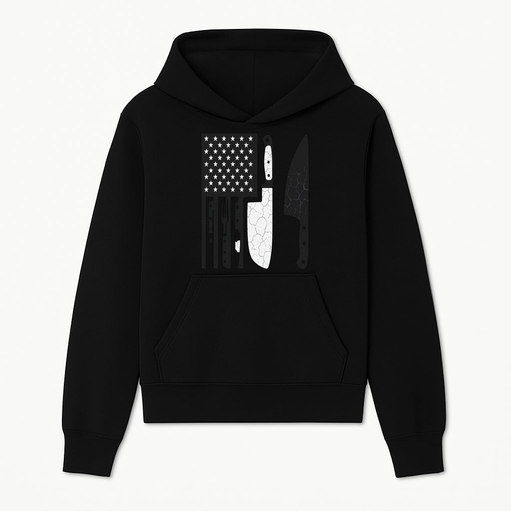 American Flag Kitchen Knife Set - Rustic Black and White Design with Forks, Ideal for Chefs and Patriotic Home Cooks - Hoodie 1758181704135.jpg