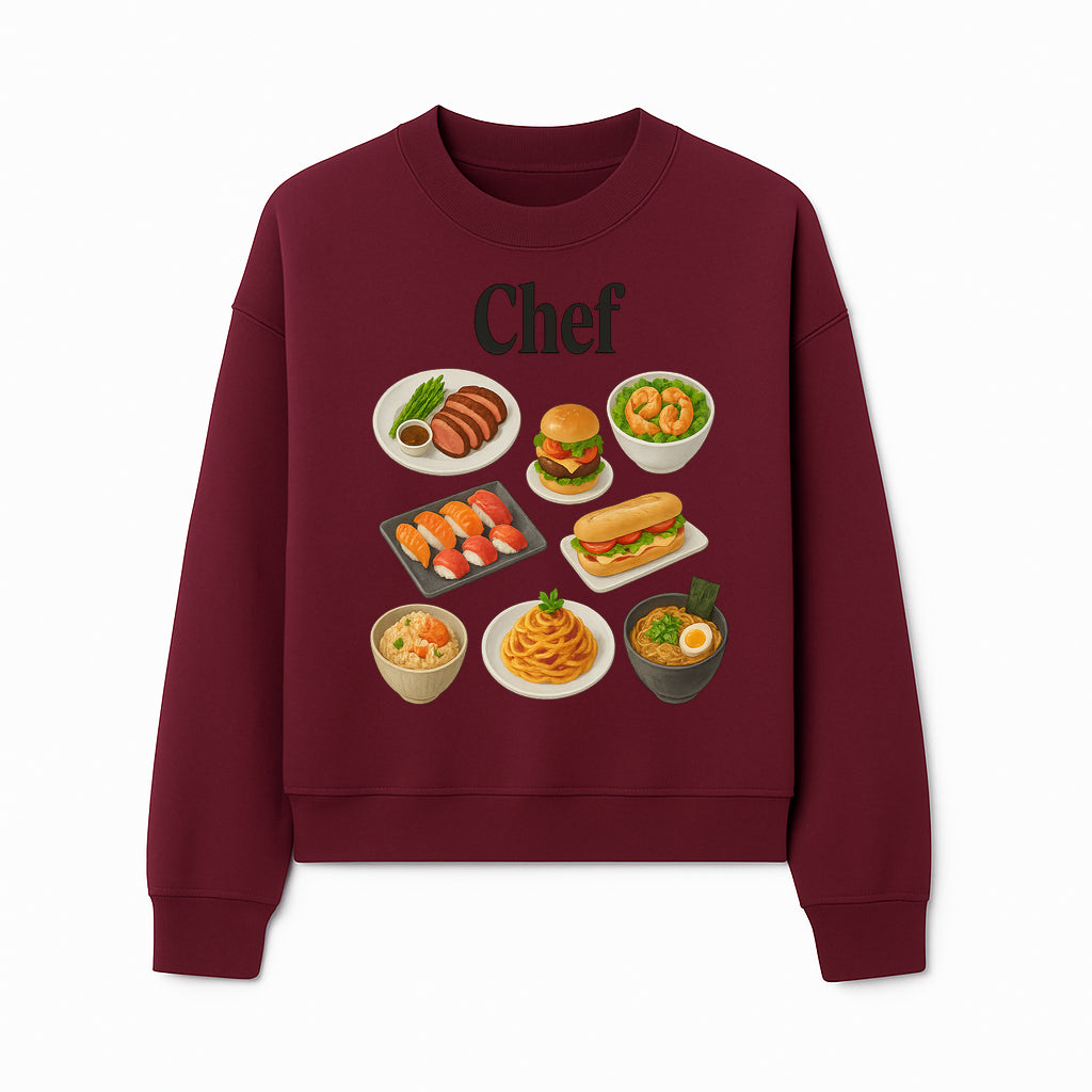Chef Food Art Print - Colorful Culinary Illustration of Sushi, Burger, Ramen, Pasta & More Kitchen Decor for Food Lovers - Sweatshirt 1758181704500.jpg