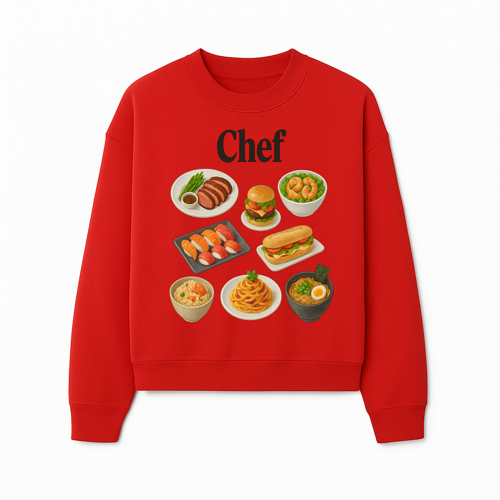 Chef Food Art Print - Colorful Culinary Illustration of Sushi, Burger, Ramen, Pasta & More Kitchen Decor for Food Lovers - Sweatshirt 1758181704796.jpg