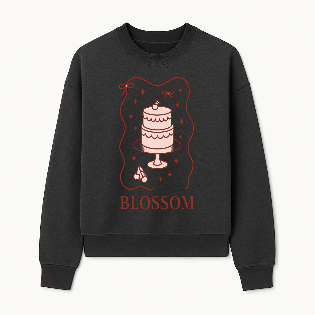 Blossom Cake Design Wall Art - Cute Cherry Decor, Bakery Theme, Pastry Illustration, Kitchen Decoration, Sweet Treats Print - Sweatshirt 1758181704824.jpg