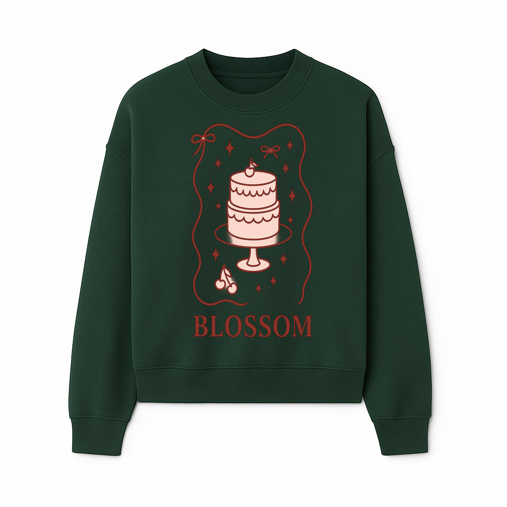 Blossom Cake Design Wall Art - Cute Cherry Decor, Bakery Theme, Pastry Illustration, Kitchen Decoration, Sweet Treats Print - Sweatshirt 1758181704961.jpg