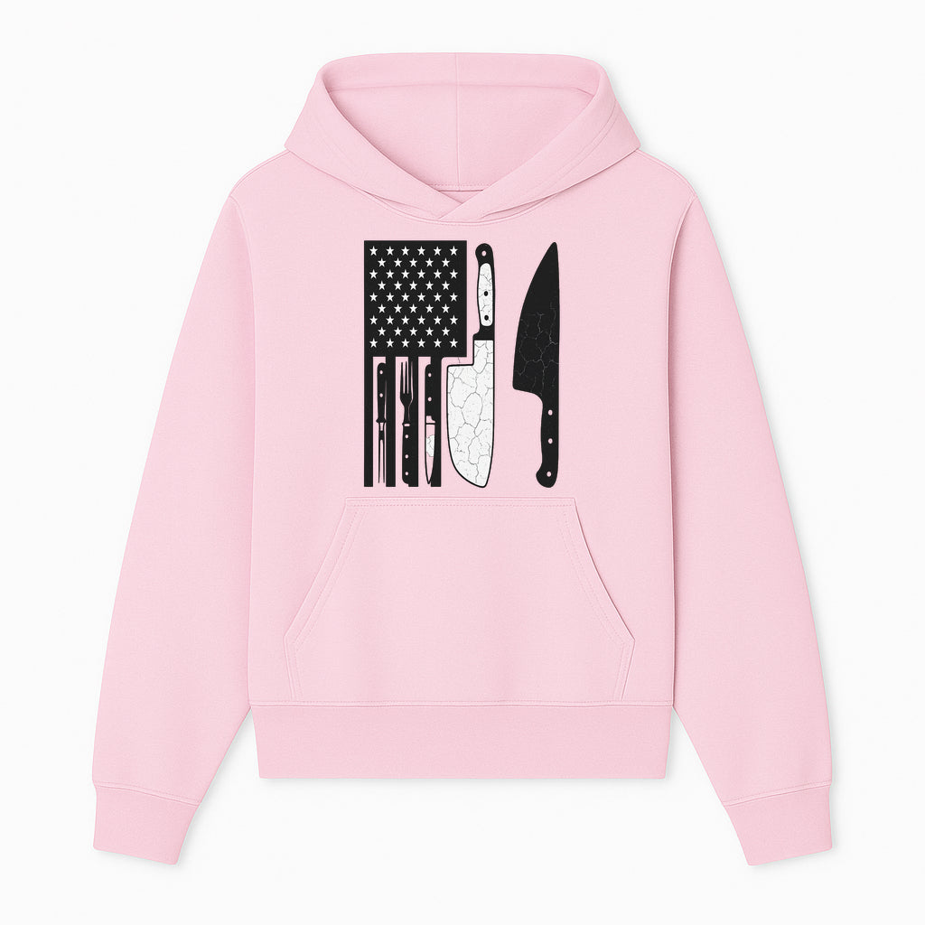 American Flag Kitchen Knife Set - Rustic Black and White Design with Forks, Ideal for Chefs and Patriotic Home Cooks - Hoodie 1758181704996.jpg