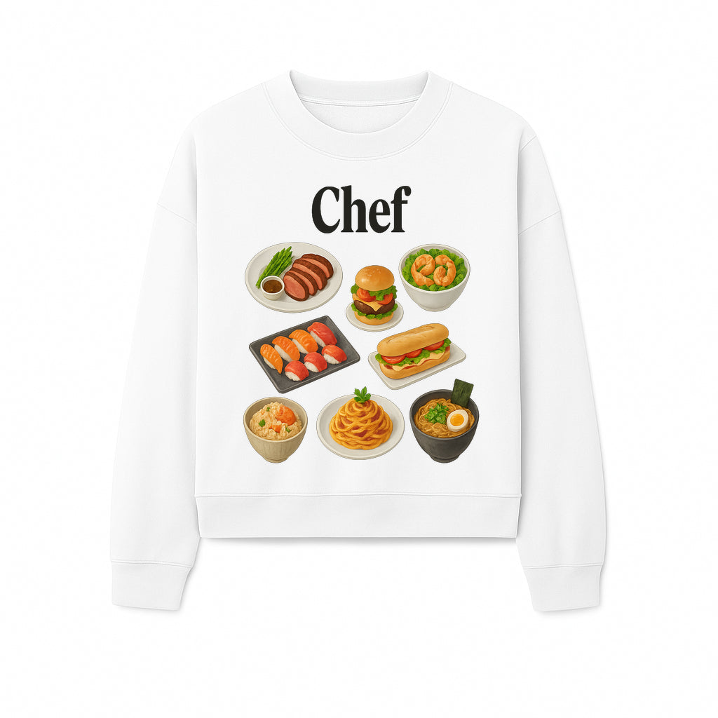 Chef Food Art Print - Colorful Culinary Illustration of Sushi, Burger, Ramen, Pasta & More Kitchen Decor for Food Lovers - Sweatshirt 1758181705084.jpg
