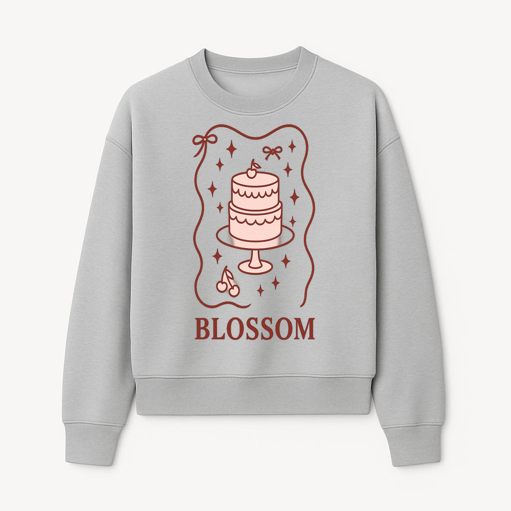 Blossom Cake Design Wall Art - Cute Cherry Decor, Bakery Theme, Pastry Illustration, Kitchen Decoration, Sweet Treats Print - Sweatshirt 1758181705116.jpg