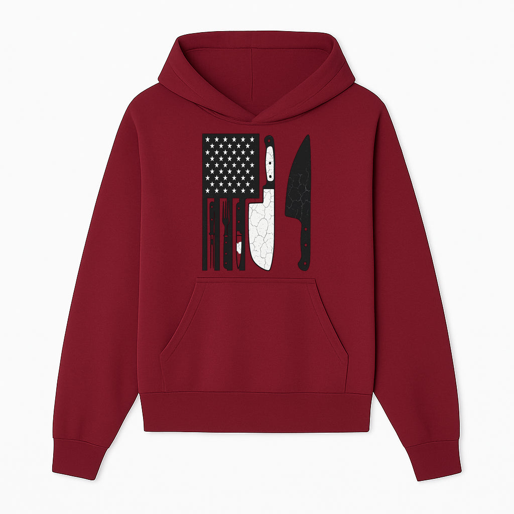 American Flag Kitchen Knife Set - Rustic Black and White Design with Forks, Ideal for Chefs and Patriotic Home Cooks - Hoodie 1758181705211.jpg