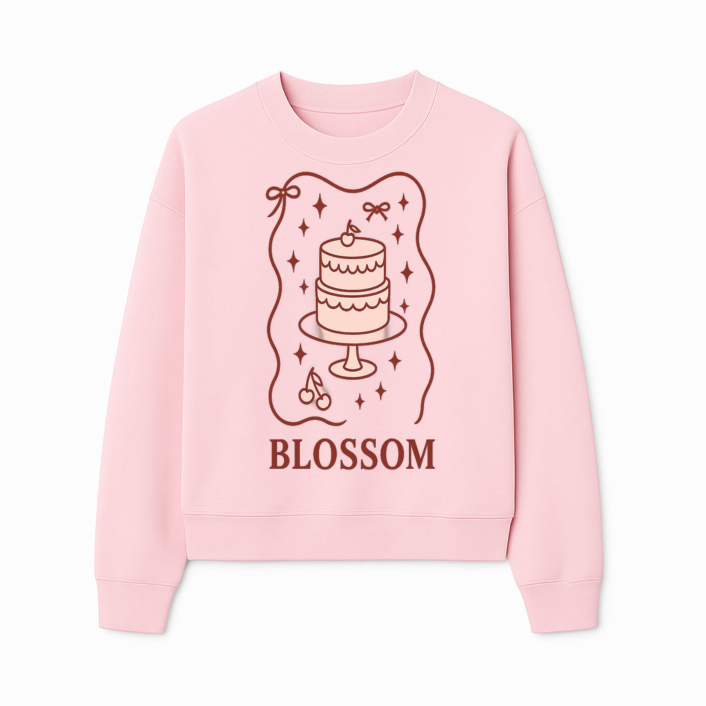 Blossom Cake Design Wall Art - Cute Cherry Decor, Bakery Theme, Pastry Illustration, Kitchen Decoration, Sweet Treats Print - Sweatshirt 1758181705437.jpg