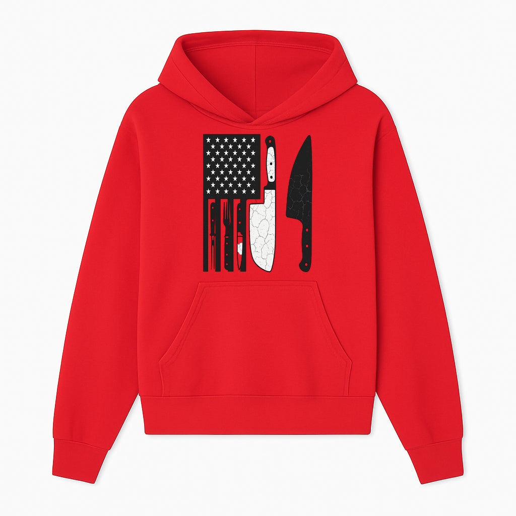 American Flag Kitchen Knife Set - Rustic Black and White Design with Forks, Ideal for Chefs and Patriotic Home Cooks - Hoodie 1758181705509.jpg