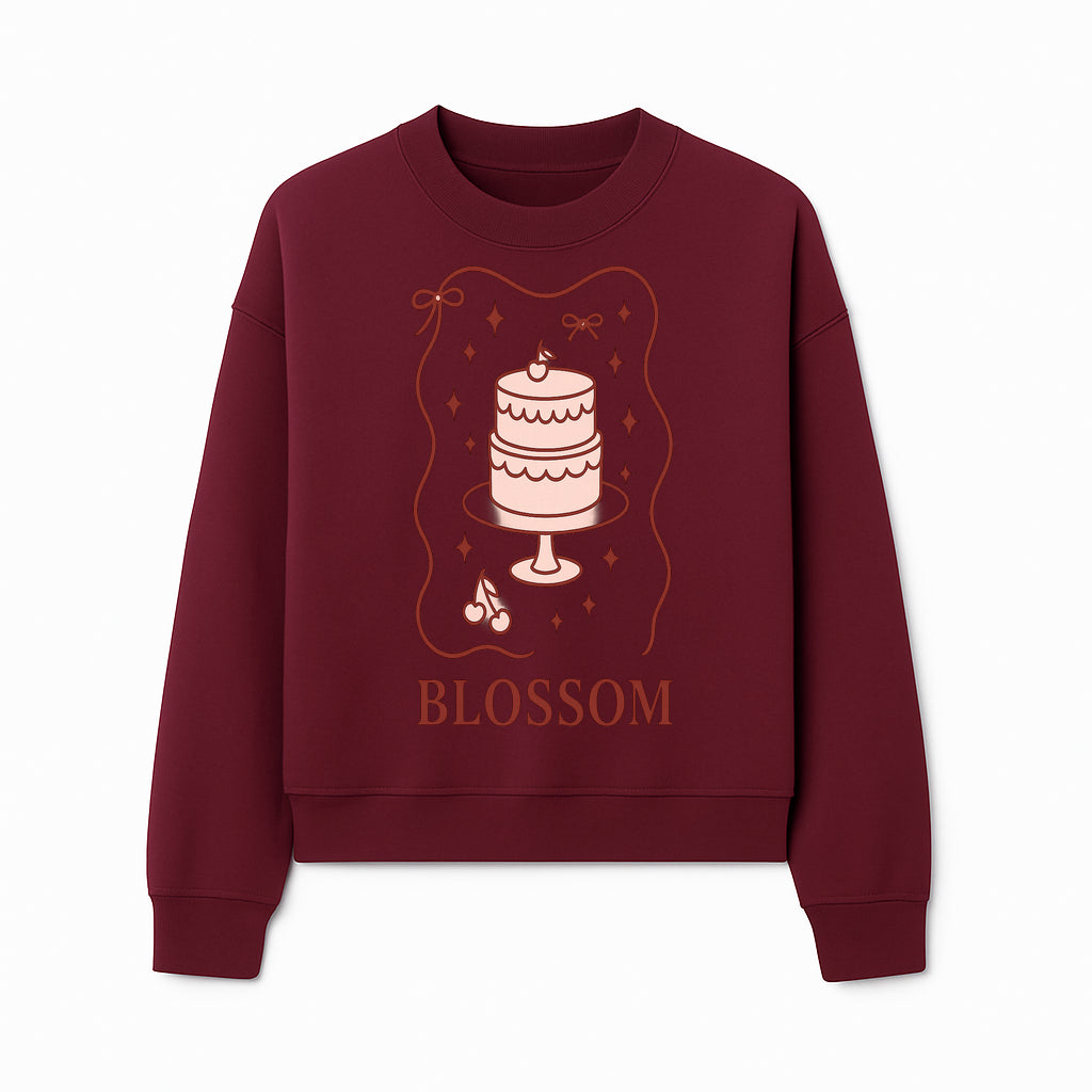 Blossom Cake Design Wall Art - Cute Cherry Decor, Bakery Theme, Pastry Illustration, Kitchen Decoration, Sweet Treats Print - Sweatshirt 1758181705557.jpg