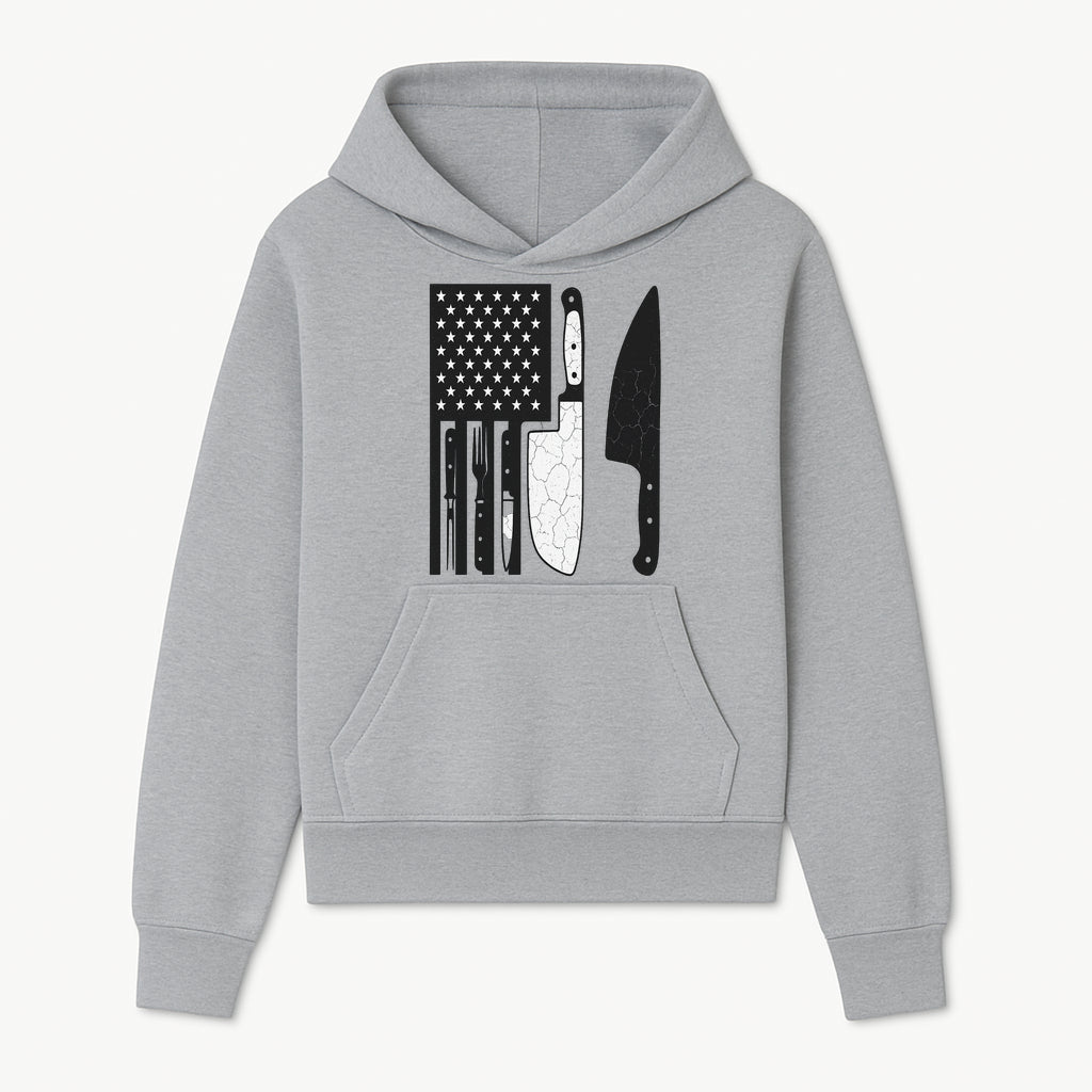 American Flag Kitchen Knife Set - Rustic Black and White Design with Forks, Ideal for Chefs and Patriotic Home Cooks - Hoodie 1758181705682.jpg
