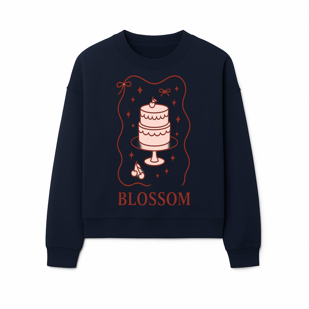 Blossom Cake Design Wall Art - Cute Cherry Decor, Bakery Theme, Pastry Illustration, Kitchen Decoration, Sweet Treats Print - Sweatshirt 1758181705688.jpg