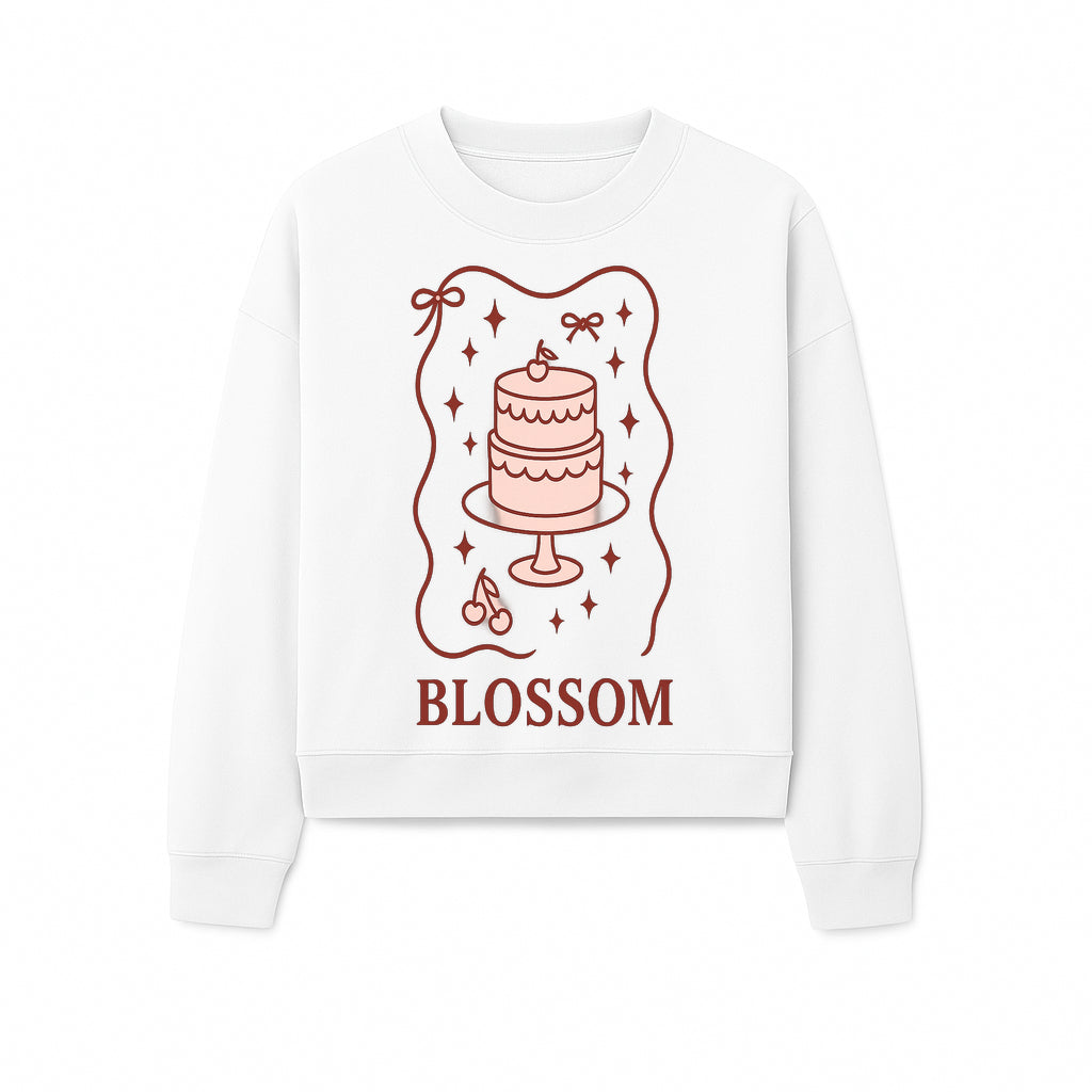 Blossom Cake Design Wall Art - Cute Cherry Decor, Bakery Theme, Pastry Illustration, Kitchen Decoration, Sweet Treats Print - Sweatshirt 1758181706135.jpg