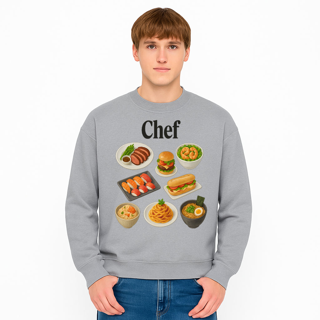 Chef Food Art Print - Colorful Culinary Illustration of Sushi, Burger, Ramen, Pasta & More Kitchen Decor for Food Lovers - Sweatshirt 1758181706208.jpg