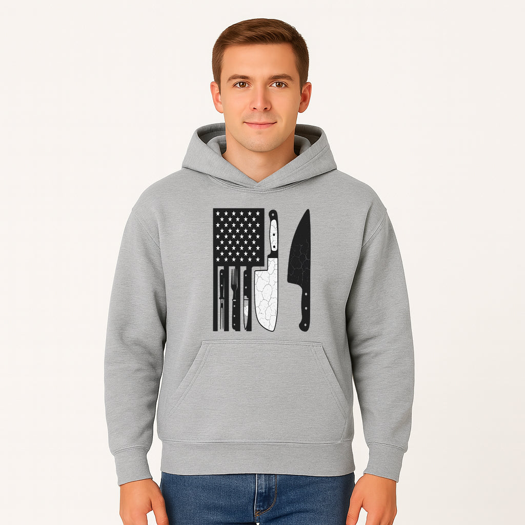 American Flag Kitchen Knife Set - Rustic Black and White Design with Forks, Ideal for Chefs and Patriotic Home Cooks - Hoodie 1758181706986.jpg