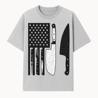 American Flag Kitchen Knife Set - Rustic Black and White Design with Forks, Ideal for Chefs and Patriotic Home Cooks - T-shirt 1758181707302.jpg