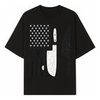 American Flag Kitchen Knife Set - Rustic Black and White Design with Forks, Ideal for Chefs and Patriotic Home Cooks - T-shirt 1758181707467.jpg