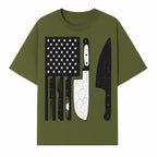 American Flag Kitchen Knife Set - Rustic Black and White Design with Forks, Ideal for Chefs and Patriotic Home Cooks - T-shirt 1758181707762.jpg