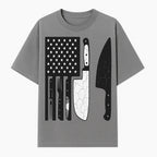 American Flag Kitchen Knife Set - Rustic Black and White Design with Forks, Ideal for Chefs and Patriotic Home Cooks - T-shirt 1758181707908.jpg