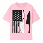 American Flag Kitchen Knife Set - Rustic Black and White Design with Forks, Ideal for Chefs and Patriotic Home Cooks - T-shirt 1758181708197.jpg