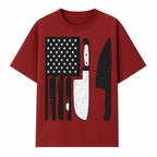 American Flag Kitchen Knife Set - Rustic Black and White Design with Forks, Ideal for Chefs and Patriotic Home Cooks - T-shirt 1758181708334.jpg
