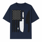 American Flag Kitchen Knife Set - Rustic Black and White Design with Forks, Ideal for Chefs and Patriotic Home Cooks - T-shirt 1758181708480.jpg