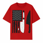 American Flag Kitchen Knife Set - Rustic Black and White Design with Forks, Ideal for Chefs and Patriotic Home Cooks - T-shirt 1758181708623.jpg