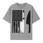 American Flag Kitchen Knife Set - Rustic Black and White Design with Forks, Ideal for Chefs and Patriotic Home Cooks - T-shirt 1758181708768.jpg