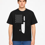 American Flag Kitchen Knife Set - Rustic Black and White Design with Forks, Ideal for Chefs and Patriotic Home Cooks - T-shirt 1758181710061.jpg