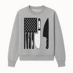 American Flag Kitchen Knife Set - Rustic Black and White Design with Forks, Ideal for Chefs and Patriotic Home Cooks - Sweatshirt 1758181710402.jpg