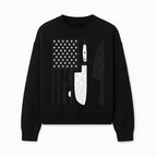 American Flag Kitchen Knife Set - Rustic Black and White Design with Forks, Ideal for Chefs and Patriotic Home Cooks - Sweatshirt 1758181710528.jpg