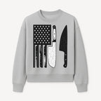 American Flag Kitchen Knife Set - Rustic Black and White Design with Forks, Ideal for Chefs and Patriotic Home Cooks - Sweatshirt 1758181710977.jpg