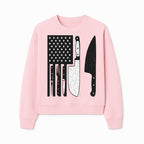 American Flag Kitchen Knife Set - Rustic Black and White Design with Forks, Ideal for Chefs and Patriotic Home Cooks - Sweatshirt 1758181711315.jpg