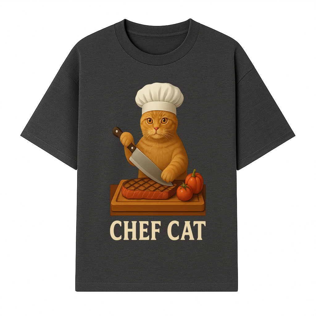 Chef Cat Cooking Illustration with Knife, Cute Cat Chef Design for Kitchen Decor, Pet Lovers Gift, Culinary Art Prints - T-shirt 1758181711500.jpg