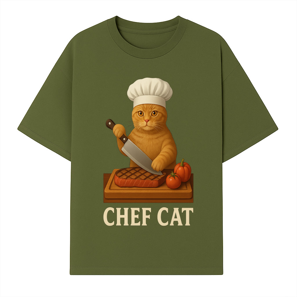 Chef Cat Cooking Illustration with Knife, Cute Cat Chef Design for Kitchen Decor, Pet Lovers Gift, Culinary Art Prints - T-shirt 1758181711602.jpg