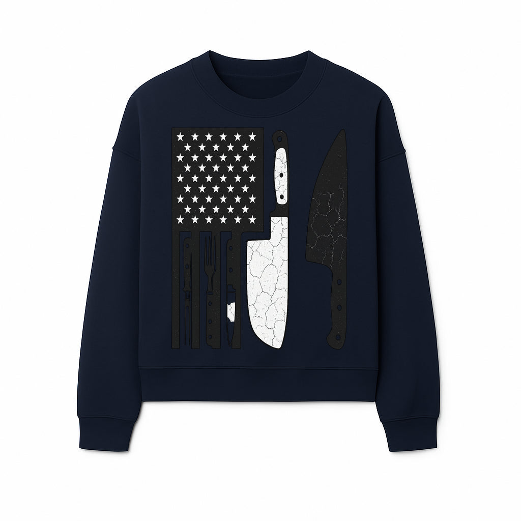 American Flag Kitchen Knife Set - Rustic Black and White Design with Forks, Ideal for Chefs and Patriotic Home Cooks - Sweatshirt 1758181711662.jpg