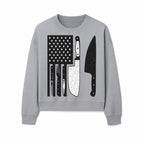American Flag Kitchen Knife Set - Rustic Black and White Design with Forks, Ideal for Chefs and Patriotic Home Cooks - Sweatshirt 1758181712010.jpg
