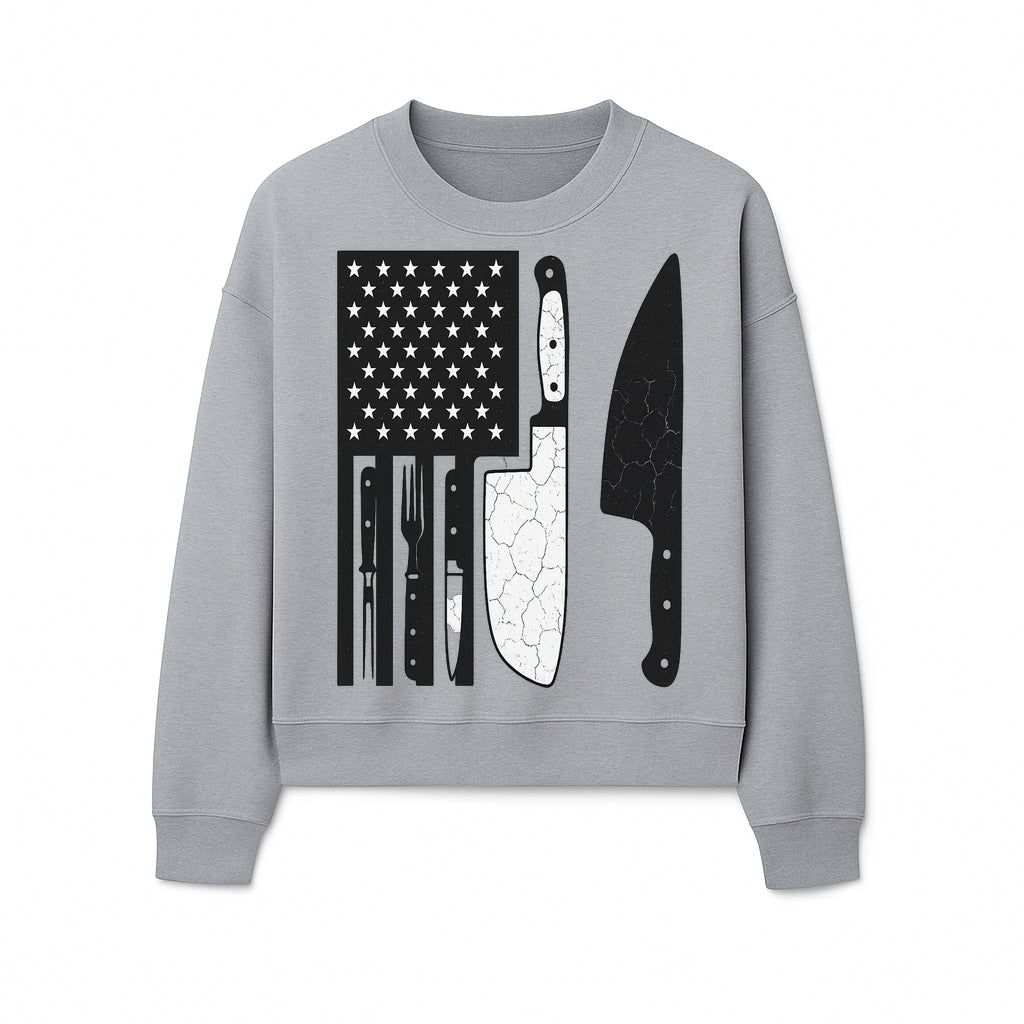 American Flag Kitchen Knife Set - Rustic Black and White Design with Forks, Ideal for Chefs and Patriotic Home Cooks - Sweatshirt 1758181712010.jpg