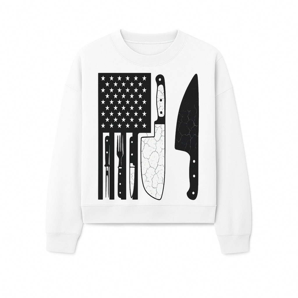 American Flag Kitchen Knife Set - Rustic Black and White Design with Forks, Ideal for Chefs and Patriotic Home Cooks - Sweatshirt 1758181712169.jpg