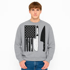 American Flag Kitchen Knife Set - Rustic Black and White Design with Forks, Ideal for Chefs and Patriotic Home Cooks - Sweatshirt 1758181713316.jpg