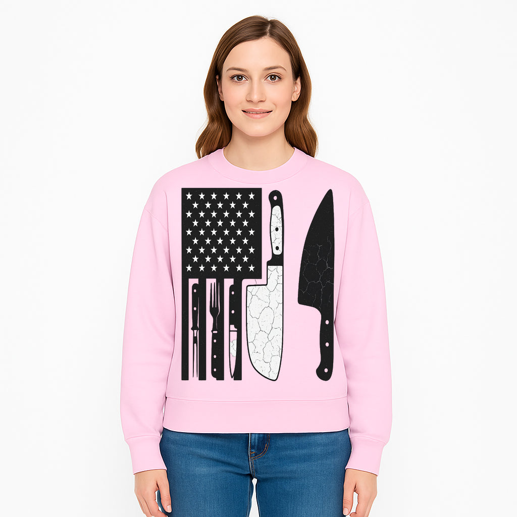 American Flag Kitchen Knife Set - Rustic Black and White Design with Forks, Ideal for Chefs and Patriotic Home Cooks - Sweatshirt 1758181713466.jpg