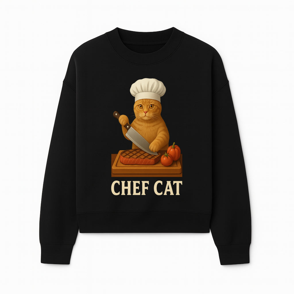Chef Cat Cooking Illustration with Knife, Cute Cat Chef Design for Kitchen Decor, Pet Lovers Gift, Culinary Art Prints - Sweatshirt 1758181714347.jpg