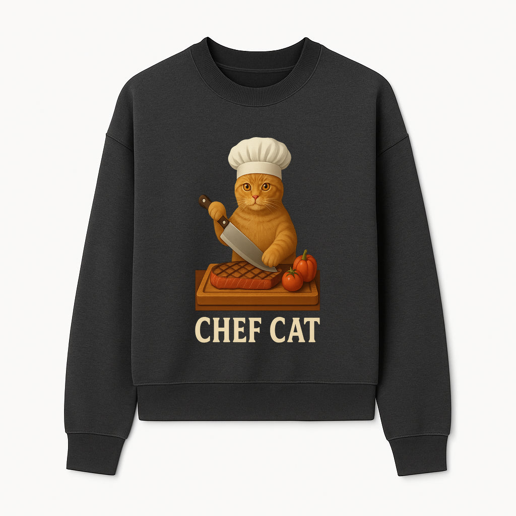 Chef Cat Cooking Illustration with Knife, Cute Cat Chef Design for Kitchen Decor, Pet Lovers Gift, Culinary Art Prints - Sweatshirt 1758181714480.jpg