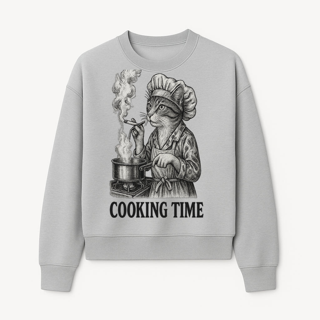 Cat Chef Cooking Time T-Shirt - Funny Cat Lover Gift, Culinary Humor, Kitchen Apparel for Animal Lovers, Unique Cooking Design - Sweatshirt 1758181715595.jpg